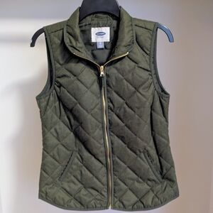 Old Navy Dark Green Quilted Vest with Gold Accents Size Xs